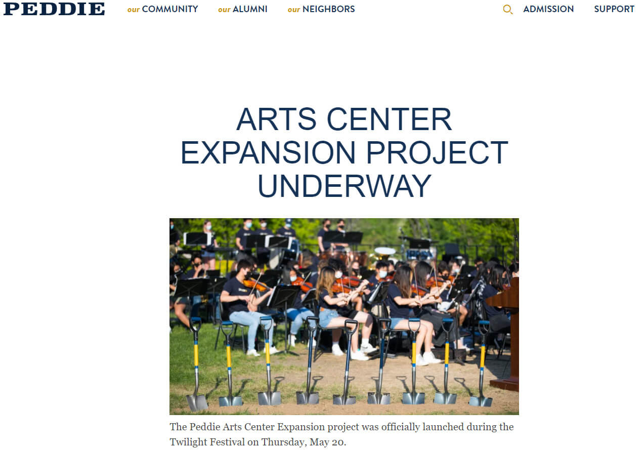 Peddie Arts Center Expansion Screenshot